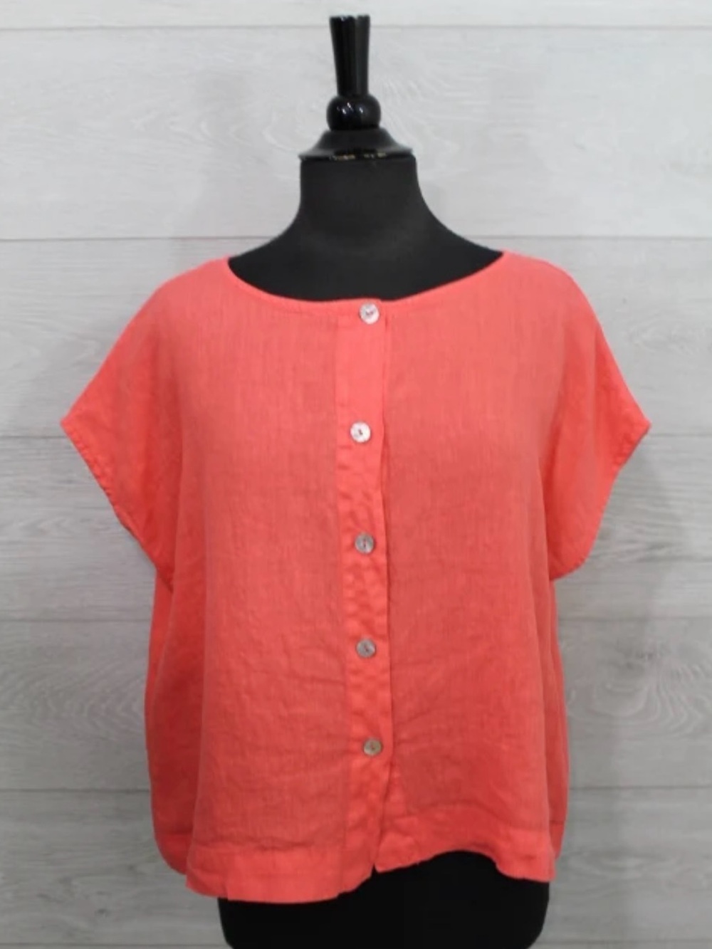 Bryn Walker Coral Short Sleeve 100% Linen Top Oversized